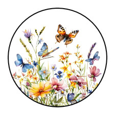 WILDFLOWERS  BUTTERFLIES ENVELOPE SEALS LABELS STICKERS 1.5" ROUND FAVORS 30 
