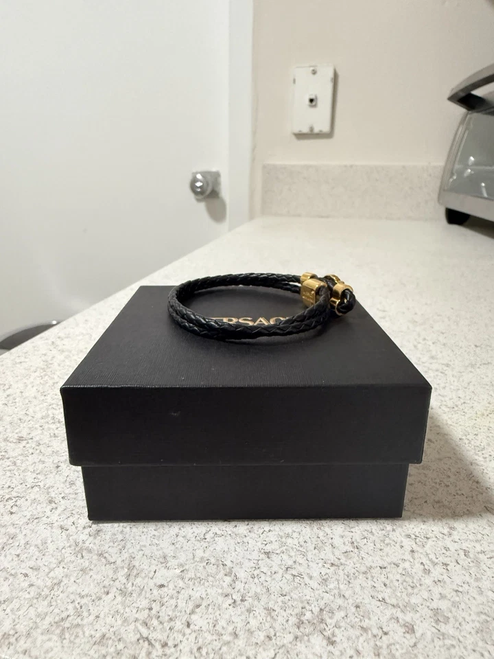 Versace черный плетеный Medusa золотой кожаный браслет - легкое использование с коробкой и квитанцией - Изображение 4 из 4
