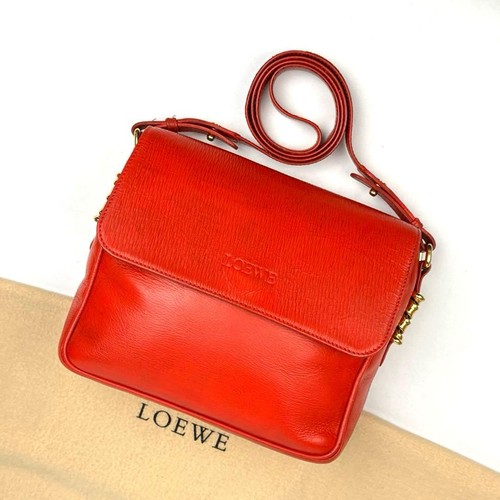 LOEWE Velazquez Leather Shoulder Bag Red Anagram Vintage Crossbody Used Japan