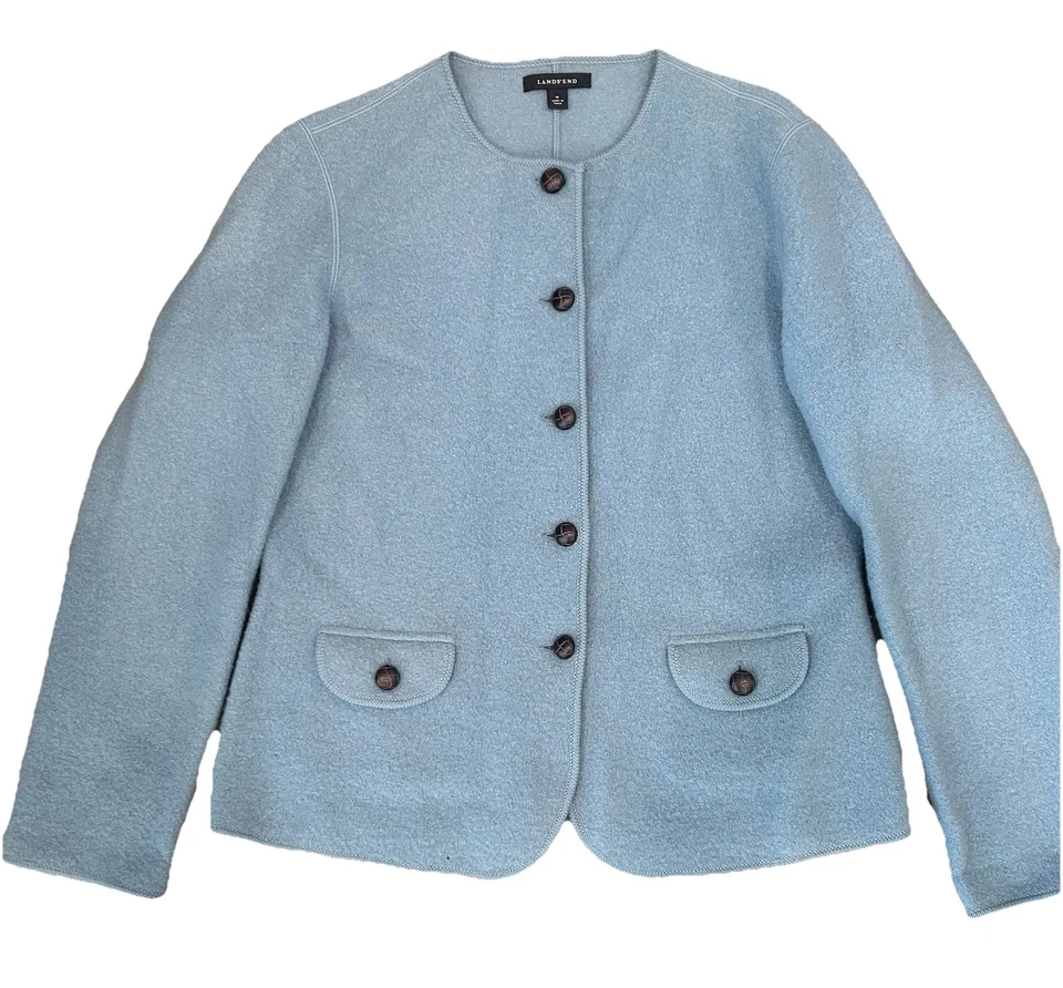 Cárdigan suéter chaqueta Lands' End azul de lana con botones para mujer talla 12 clásico Foto 2 de 4