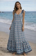 NWT Lucky Brand Boho Peasant Cottagecore Sleeveless Ruffle Tiered Maxi Dress SM