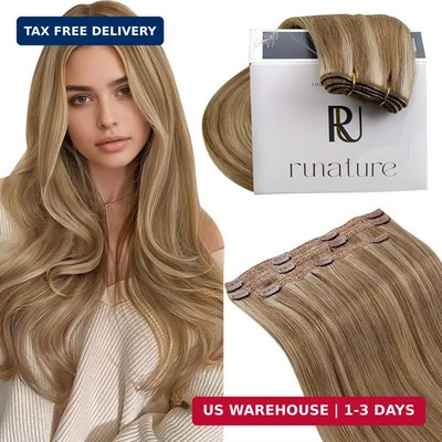 RUNATURE Blonde Human Hair Clip-in Extensions 20 Inch Real Human Hair Dark Blond