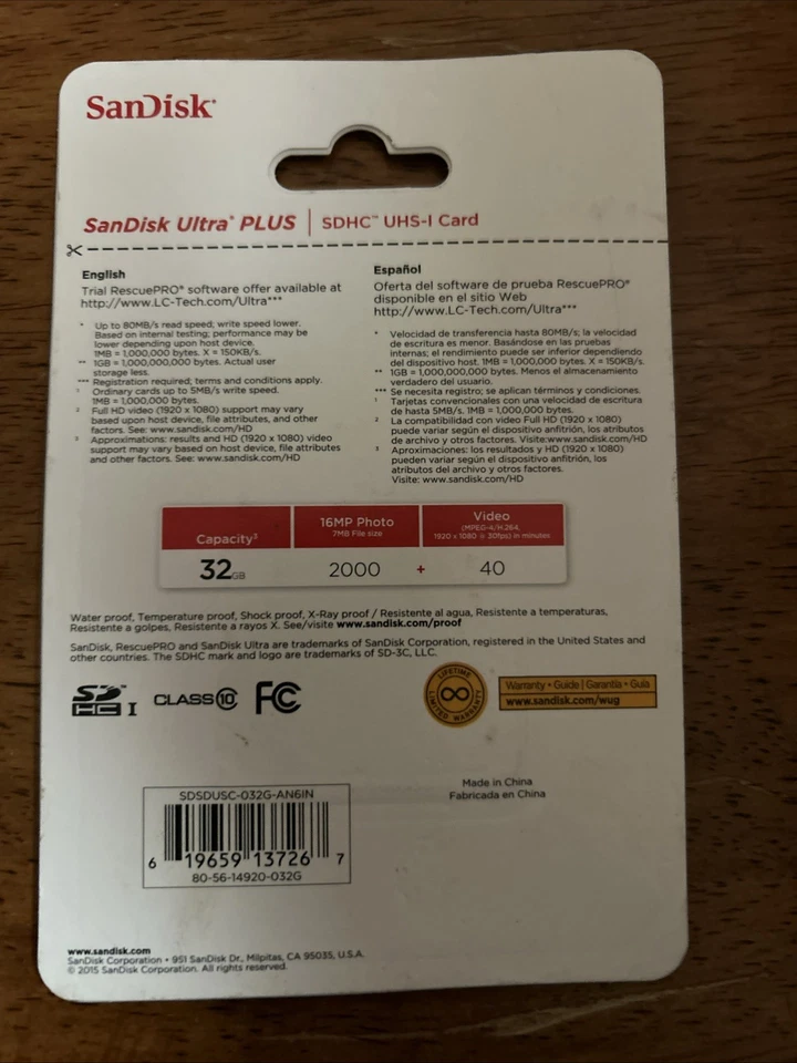 SanDisk Ultra Plus 32GB Micro SDHC UHS-I Memory Card with Adapter - NEW - Image 2 of 2