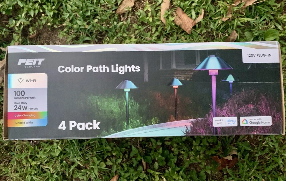 Luzes elétricas de caminho colorido Feit - Pacote com 4 - Funciona com Alexa Google Home - NOVO EM FOLHA! - Imagem 2 de 4