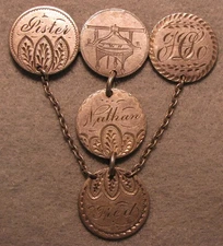 5 Piece Fancy Seated Liberty Silver Dime Love Token Pin ~ Old US Coin #593