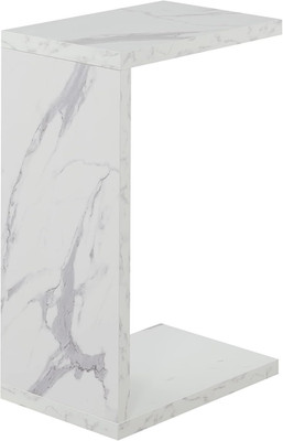 Contemporary C Shaped End Table - White Faux Marble for Living Room