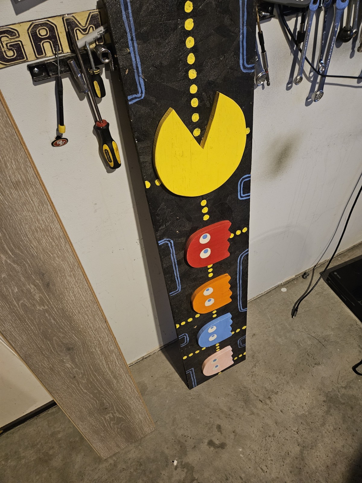 PAC MAN ARCADE GAME WOOD SIGNAGE COOL VINTAGE  ART CLASSIC RARE Great For Caves!