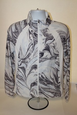 Athleta Run With It Running Shirt Jacket Women's Size M Gray & White Geometric