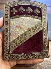 Cadre  & Porte Photos  Double Tissus Cuir & Dorures Trèfle Antique Frame