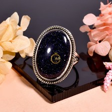 Blue Sunstone Ring 925 Sterling Silver Handmade Rings Jewelry Gift for Wife