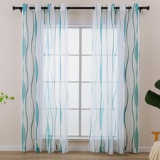 White and Teal Curtains for Living Room 72 Inches Long, Light Filtering Elega...