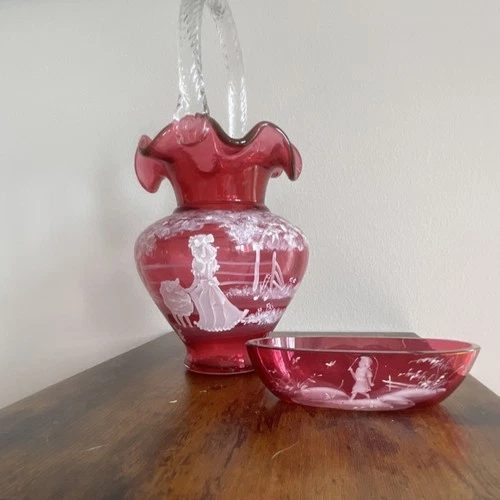 Fenton Hand Painted Red Art Glass Vase, Signed Mike Fenton 2000 Glossy
