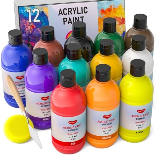12 Colors Large Acrylic Paint Set (16.9 oz,500 ml), Bulk Acrylic Paint Non - Picture 1 of 6