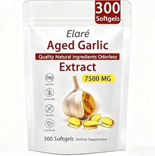 Elare Aged Garlic Extract, 300 Softgels, 7500mg Odorless  Heart  Immune pack 1