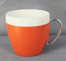 Vintage Orange White Insulated Coffee Mug Chrome Handle Made In USA Retro 1970s