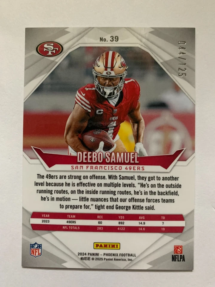 DEEBO SAMUEL BRONZE FADE /125  2024 PANINI PHOENIX FOOTBALL 49ERS #39 - Image 2 of 2