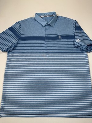 Cog Hill Dubsdread Polo Shirt Mens XL Blue Striped Adidas Short Sleeve Stretch