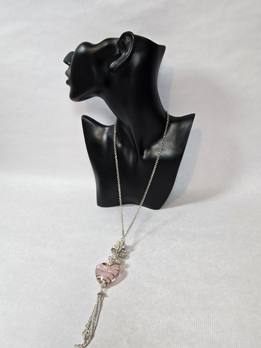 Pink heart pendant with white and pink beads chain necklace