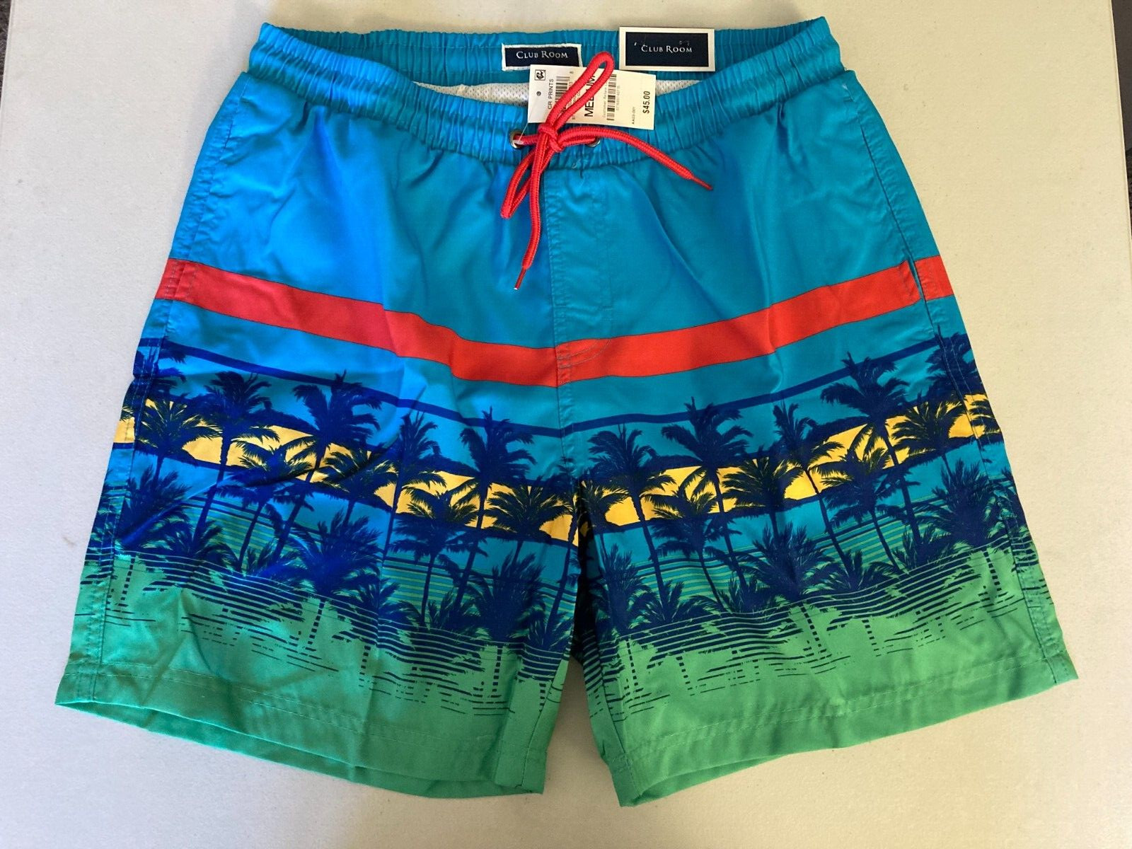 Мужские плавки для плавания Club Room с цветным принтом ладони 7 быстросохнущих плавок бирюзового цвета-Med 2990₽