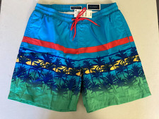 Club Room Men's Colorblocked Palm Print 7" Quick Dry Swim Trunks Turquoise-Med