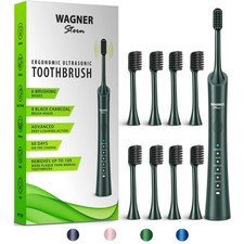 ultrasonic whitening Electric Toothbrush with 8 Charcoal Black Brush Heads. f...