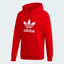 adidas Originals Men's Trefoil Hoodie Powder Red White Logo Pullover GD9924 UK M