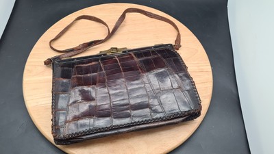 Vintage Art Deco Krokodilleder Clutch Handtasche - Messingschloss - Restauration 