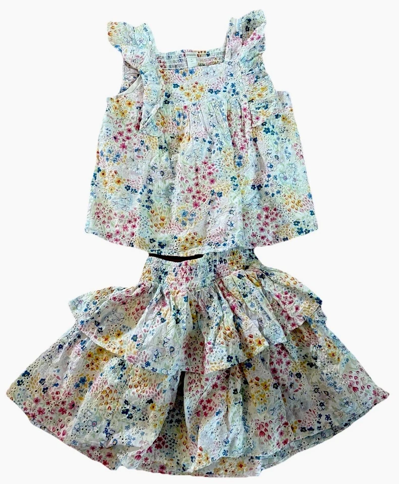 Monsoon Floral print broderie skirt multi & Matching Sleeveless Top Girls Sz 8 - Image 3 of 4