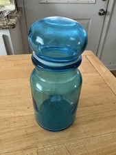 Belgium Blue Glass Apothecary Jar w/ Bubble Lid 5.5" Canister