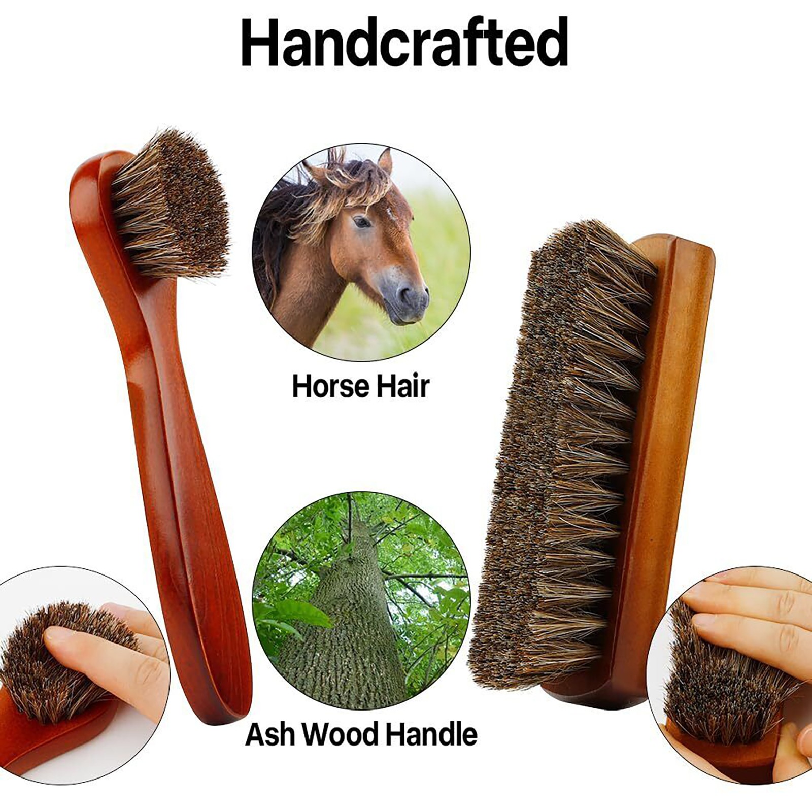2 Pcs Horsehair Shoe Brown Brush Wood Handle Leather Boots Daubers Applicators