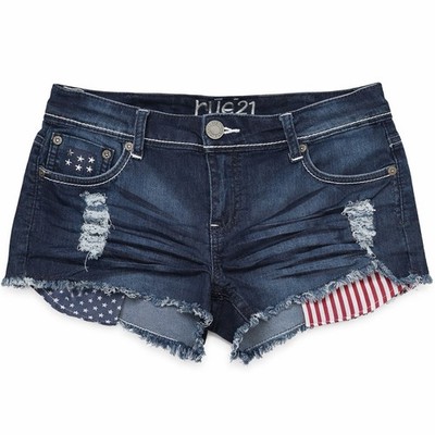 Rue21 Denim Cutoff Shorts Size 9/10 Americana Flag Lined Distressed