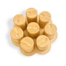 Set of 8 Bamboo spice Jars with magnetic swivel lids, 8 Spoons and 1 Rotating...