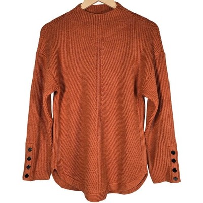 Violets & Roses Fire Heather Ribbed Mock Neck Sweater SWT0273VR Orange Small NWT