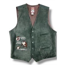 Vintage Looney Tunes Taz Tasmanian Devil Suede Leather Vest XL