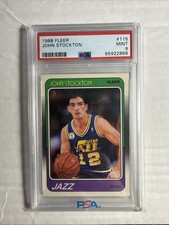1988-89 Fleer John Stockton #115 (RC) Utah Jazz Rookie Card PSA 9 Gem Mint. rookie card picture