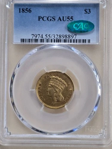 1856 $3 Dollar Gold Indian Princess Head PCGS AU55