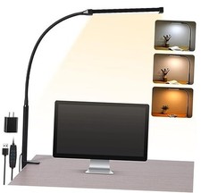 LED Desk Lamp with Clamp, Eye-Caring Clip on Lights for Home Office, 3 S1 Black