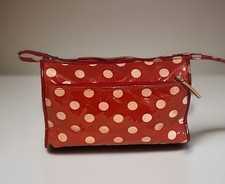 Kate Spade Travel Cosmetic Toiletry Zip Bag Red w/ White Polka Dot Pink Interior
