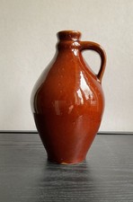 Large Brown Pottery Cider Jug With Handle. Height 24cm (9.5cm)