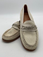 G. H. Bass Weejun s Cream Haircalf Leather Loafers With Chain Detail