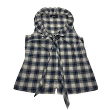 Ana Ivory & Blue Plaid Button Up Sleeveless Top Women’s Size M