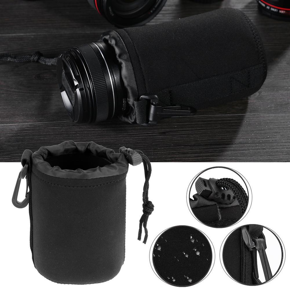 2Pcs Waterproof Soft Neoprene Camera Lens Pouch Drawstring Protector