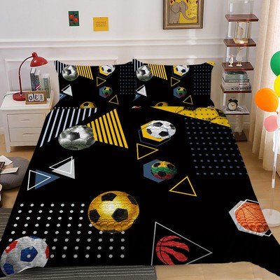 Schwarzer Geometrischer Bettbezug Mit 3D-Fußballmuster Für Kinder 135x200200x200