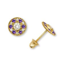 14K Yellow  White Gold Round Shaped Beautiful CZ Earrings for Girls