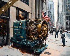 Historic ticker tape machine on Wall Street oil painting 8x10 Print 9.33.51AM 8.
