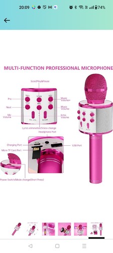 Kids Microphone for Singing, Wireless Bluetooth Karaoke Microphone for... - Picture 6 of 7