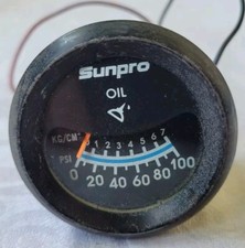 Vintage Sunpro Oil Pressure Gauge Black 100 Psi