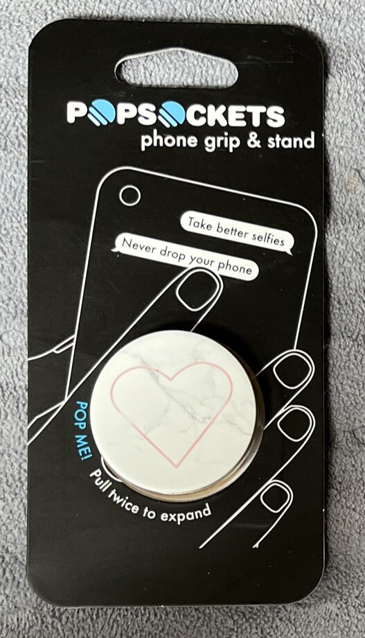 New Popsocket Phone grip & Stand White Marble Heart 