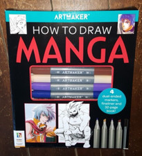 ArtMaker HOW TO DRAW MANGA: 4 Double-Ended Markers, Fineliner, 32 Page Book 