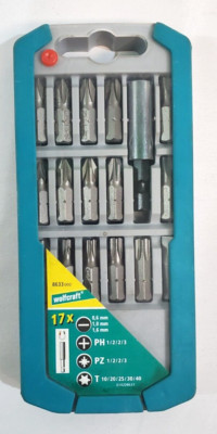 Wolfcraft 8633000 Bit-Set 17teilig Schlitz, Kreuzschlitz Phillips, Kreuzschlitz